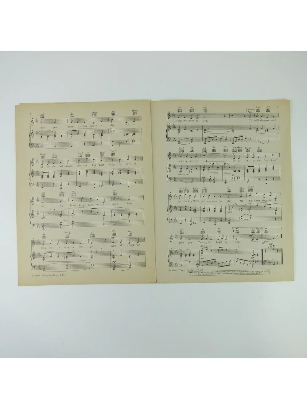 Sheet Music Twenty-Four Hours A Day Sweet Surrender Frank Parker Vintage 1935